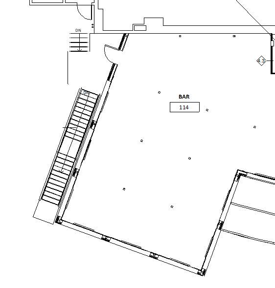 Architectural plan of a large open space for an island bar