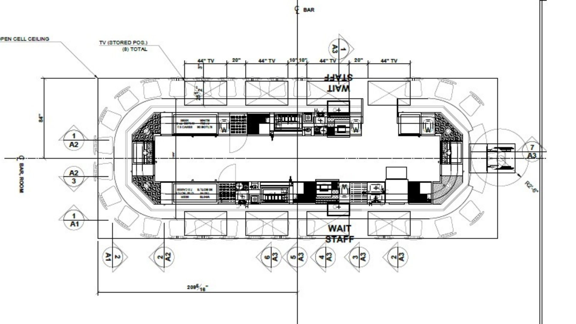 ARCHITECTURAL PLAN OF ISLAND BAR WITH KROWNE METAL'S MODULAR BAR DIE