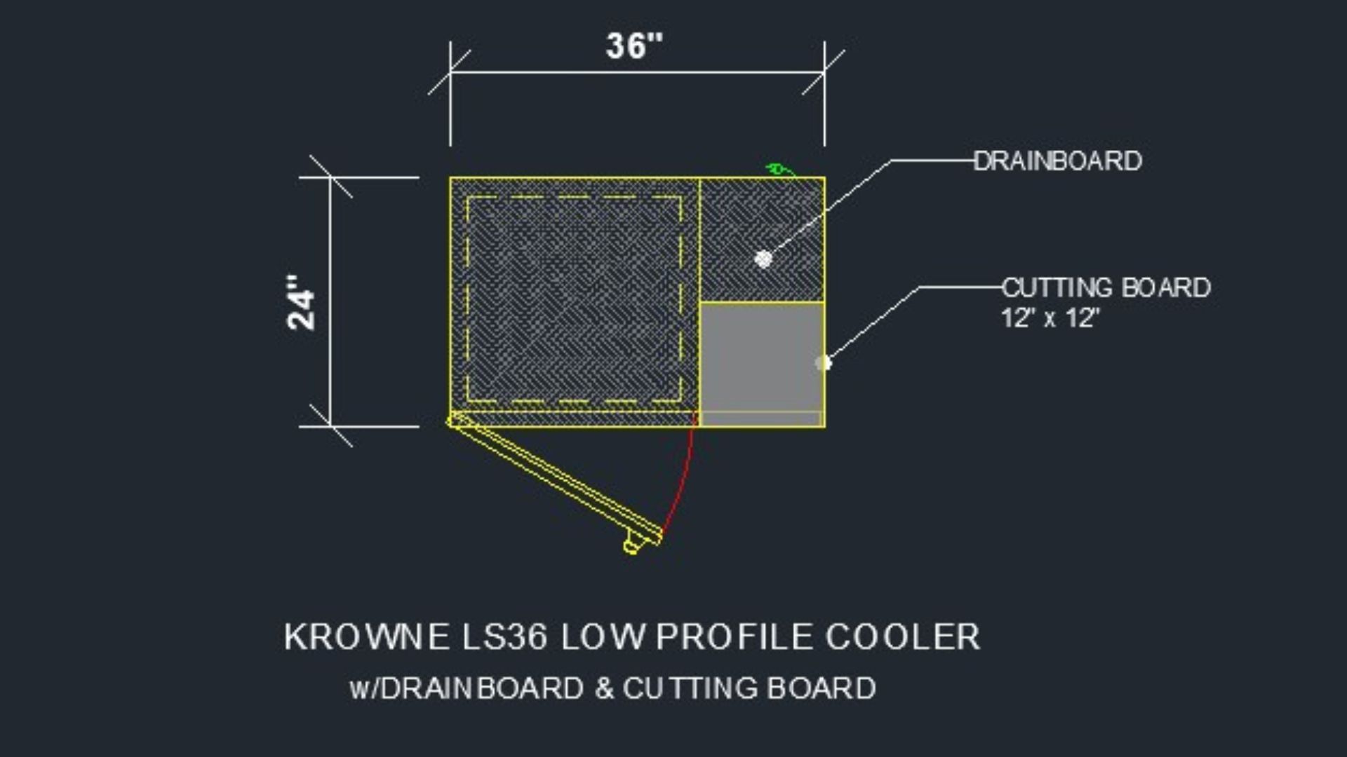 PLAN VIEW OF KROWNE LS36 COOLER WITH DRAINBOARD AND CUTTING BOARD